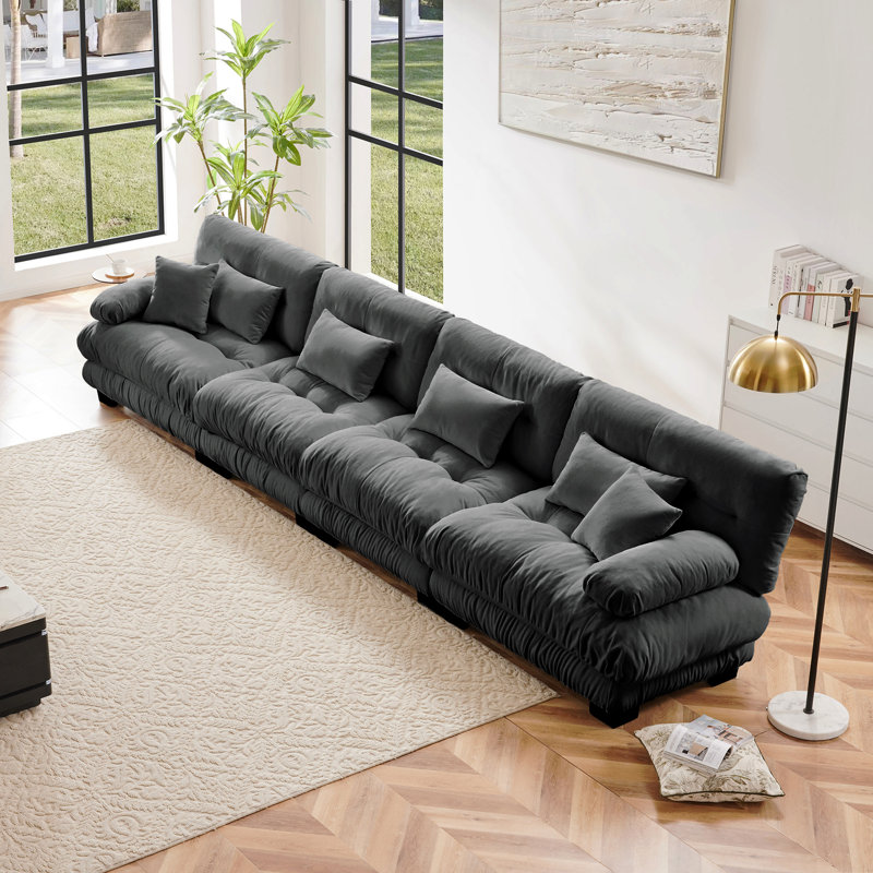 4-Seater Sectional Sofa Modular Deep Seat Sofa Couch , Chenille Sofa Comfy Upholstered Sofa For Living Room, Apartment, Studio, Office,Chenille