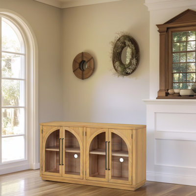?60" Arched Sideboard – 4-Door Glass Cabinet with Adjustable Shelves for Kitchen & Dining Room?