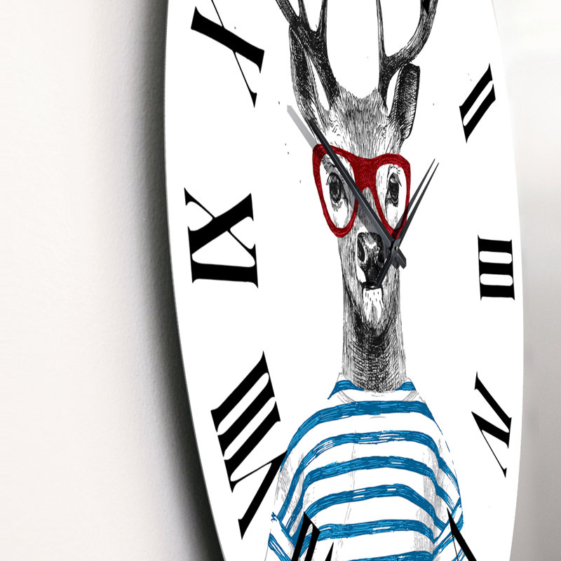 Portrait d'un cerf avec des lunettes rouges - Horloge murale traditionnelle, Petit