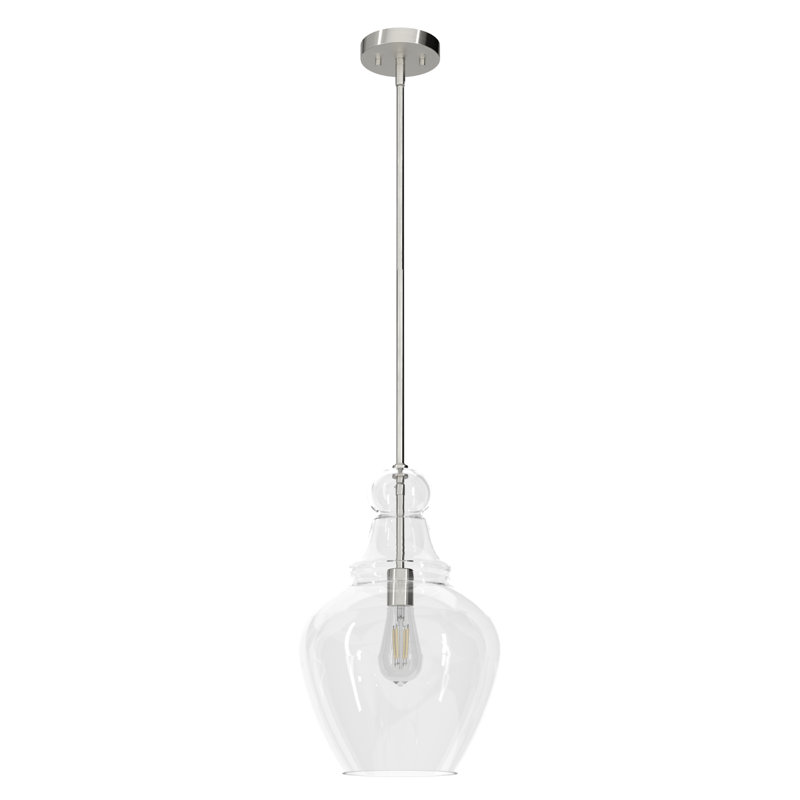 Luminaire suspendu cloche 1 lumière Maple Park, H 18 po x l 12 po x P 12 po, Nickel brossé