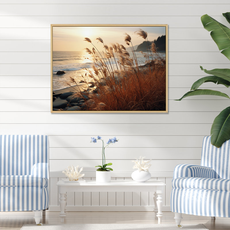 «Beach Breeze at Sunset III» - reproduction, H 34 po x l 44 po x P 1,5 po, Cadre naturel flottant