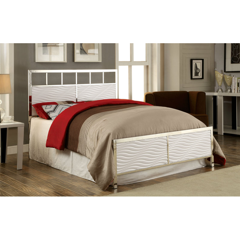 Vinolus Headboard and Footboard Only, Queen, White/Chrome