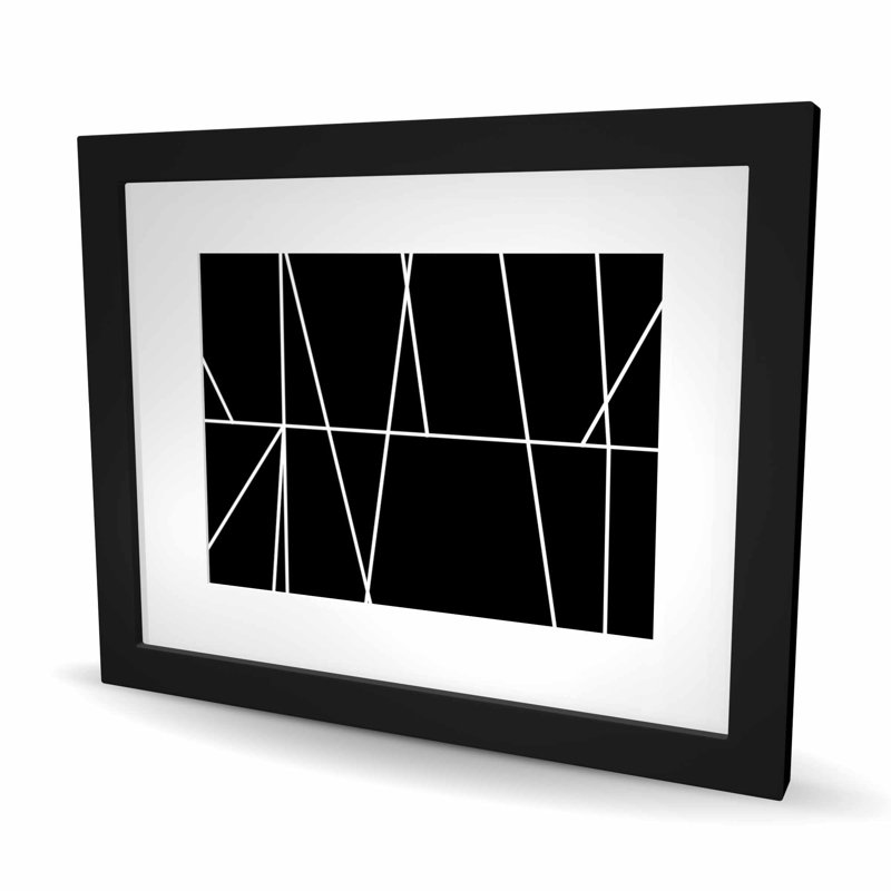 Rayures blanches sur fond noir - reproduction d'art abstraite encadrée