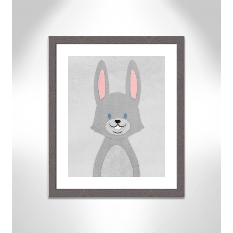 Art de lapin joyeux, H 24,5 po x l 20,5 po x P 0,6 po, Encadré plat à grain de bois gris