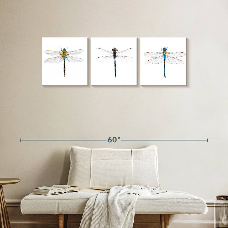 Libellules, reproduction sur toile, H 15 po x l 47 po x P 1,25 po