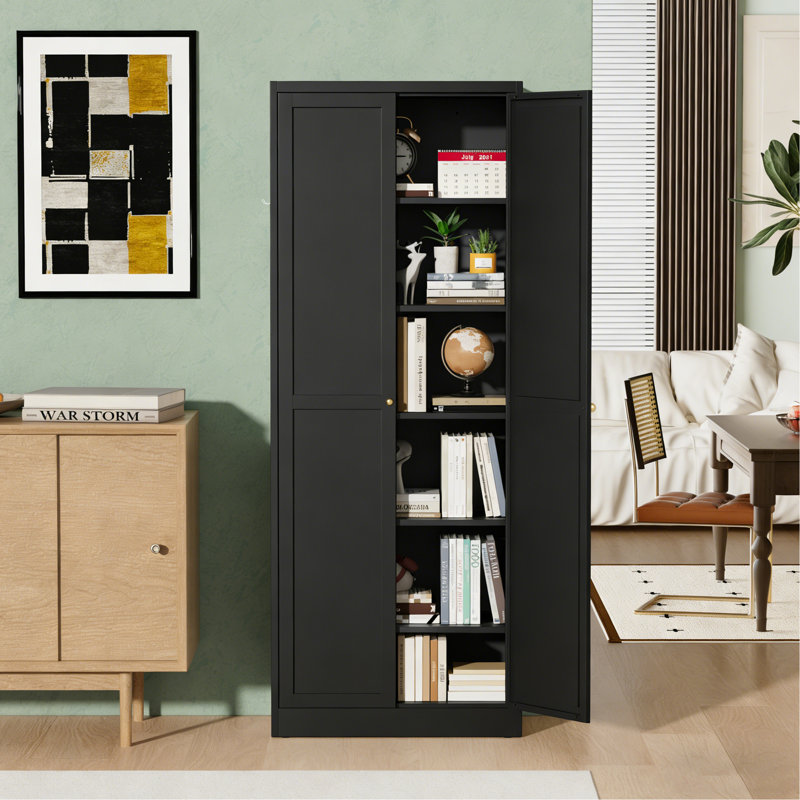 Armoire de cuisine 72 po en métal avec portes, organisateur de rangement autoportant robuste avec 5 tablettes réglables, assemblage sans outil pour garde-manger, cuisine, salle de bain