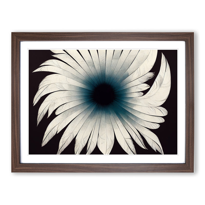Futuristic Bird Feathers - Single Picture Frame Painting, 34cm H x 46cm W x 2cm D, Walnut