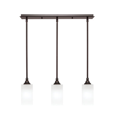 3 Light Stem Hung Linear Pendalier With 3.5" Square White Marble Glass