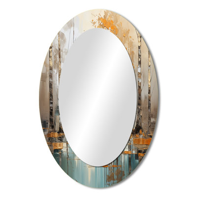Birch Woods Golden Reflections I - Large Oval Wall Mirror On Metal