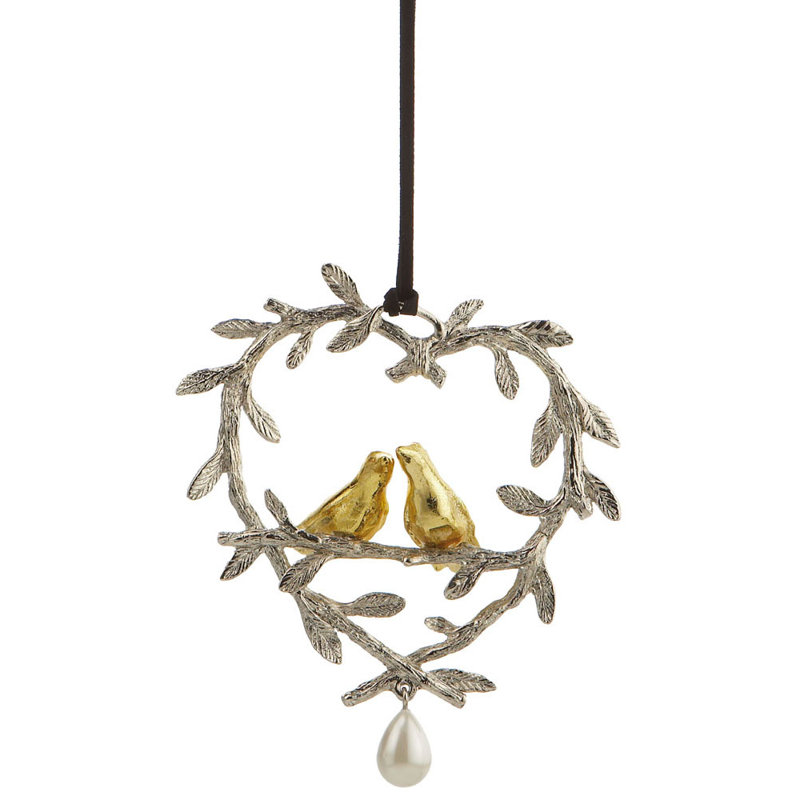 Lovebirds 4.75'' Handmade Pearl Enamel Hanging Figurine Ornament