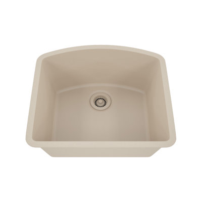 Évier de cuisine 23 po x 21 po en quartz platine, évier simple en forme de D, évier encastré, évier encastré, évier de cuisine en granit
