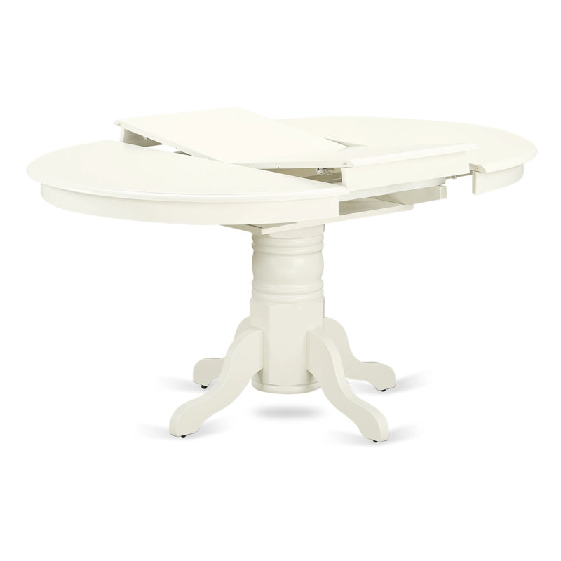 Ensemble de table de salle à manger 7 pièces composé d'une table de salle à manger ovale avec rallonge papillon et 6 chaises en bois, lin blanc