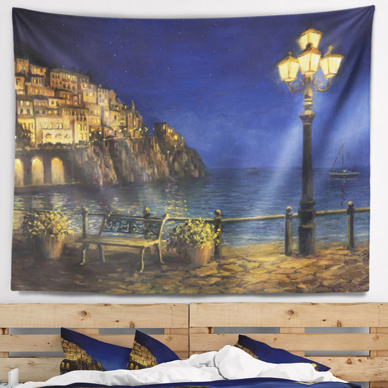 Paysage d'été en tapisserie d'amalfi, H 68 po x l 80 po