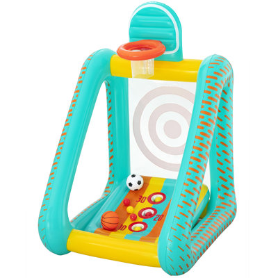 Bestway H2OGO! Jeu gonflable de cour - objectif parfait - 3 en 1: basketball, soccer, lancer de skee, centre sportif vert et jaune, jeu de plein air actif