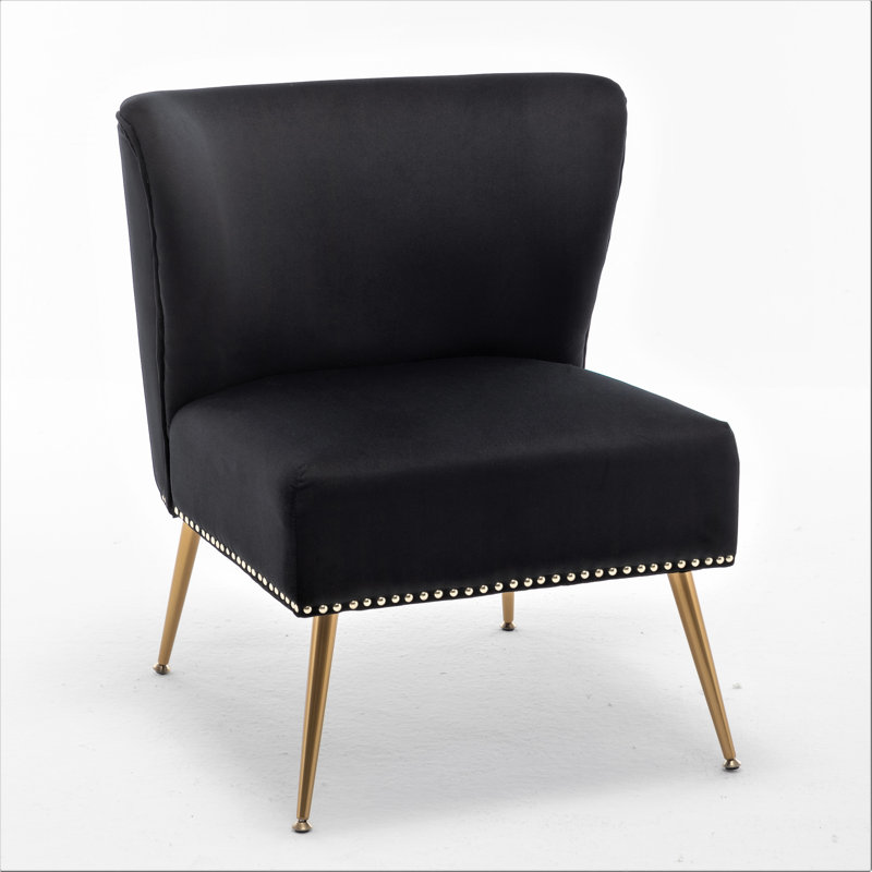 Keertan Velvet Slipper Chair, Black Velvet