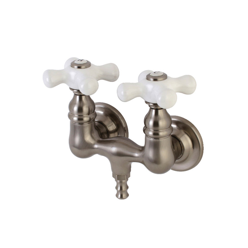 Kingston Brass Aqua Vintage Two-Handle 2-Hole Tub Wall Mount Clawfoot Tub Faucet, Brushed Nickel