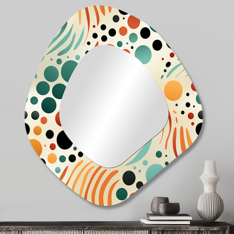 Multicolore motif Mid-Century sur beige - miroir décoratif de forme unique Mid-Century, miroir mural moderne de forme libre, impression d'art en métal