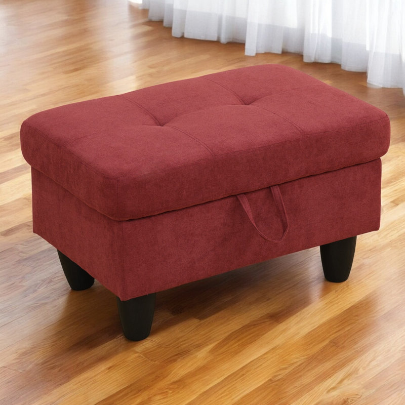 Orella Marlinda 28.5" Wide Upholstered Rectangle Tufted Flip Top Storage Ottoman, Red Flannel