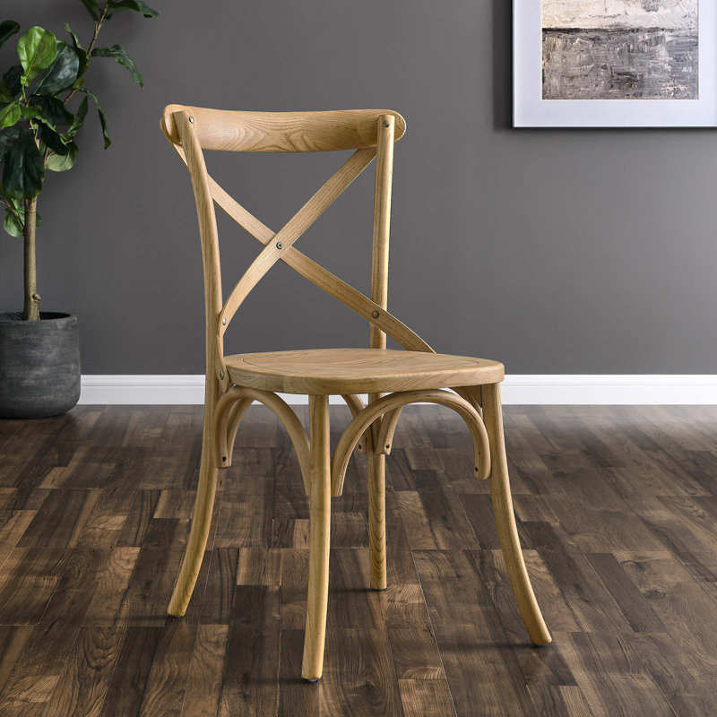 Natural Elm Wood X-Brace Back Dining Side Chair