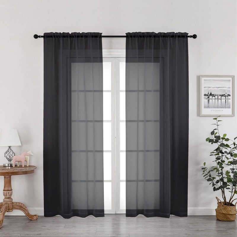 Sheer Curtain 2 Panels Set, Elegant Airy Transparent Rod Pocket Sheer French Door Curtains & Drapes For Living Room Bedroom, Blush Sheer Window Treatments, 42W Inch