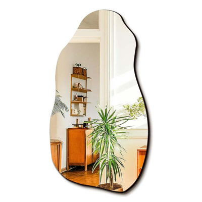 Modern Asymmetrical Wall Mirror with Unique Artistic Design, HD Glass, Explosion-Proof Film, Hook Hanging, 1 Piece