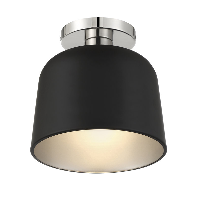 Plafonnier semi-encastré 1 lumière en métal Che, Noir, Nickel poli
