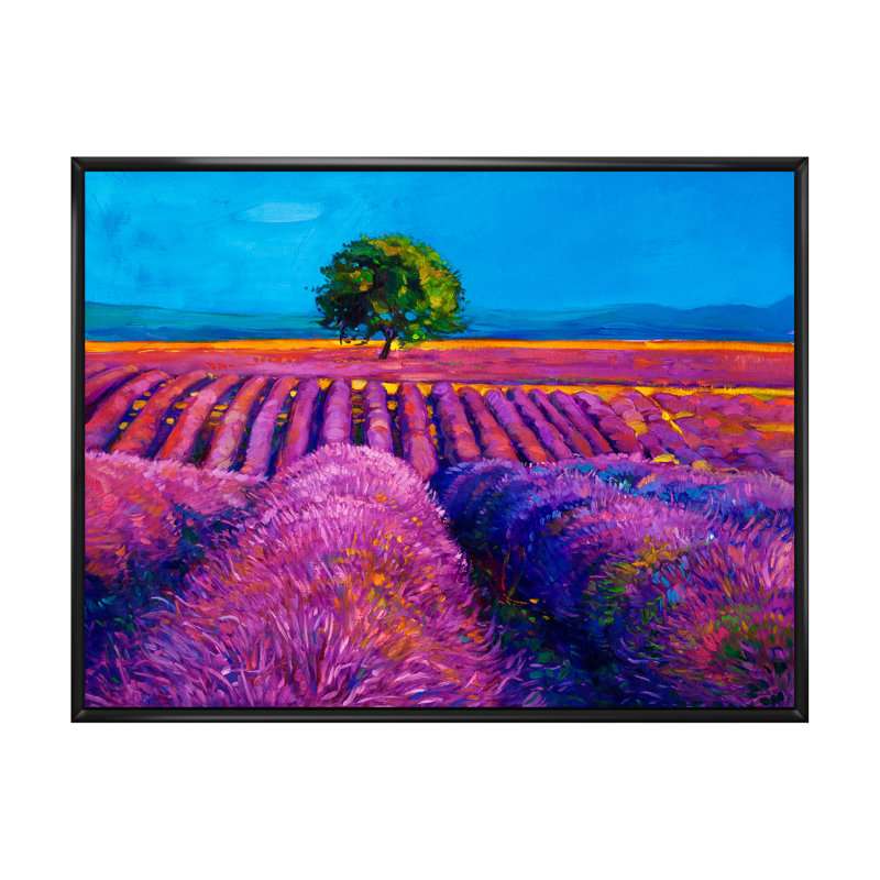 Lavender Fields II - reproduction d'art sur toile encadrée, H 24 po x l 36 po x P 1 po, Cadre flottant noir