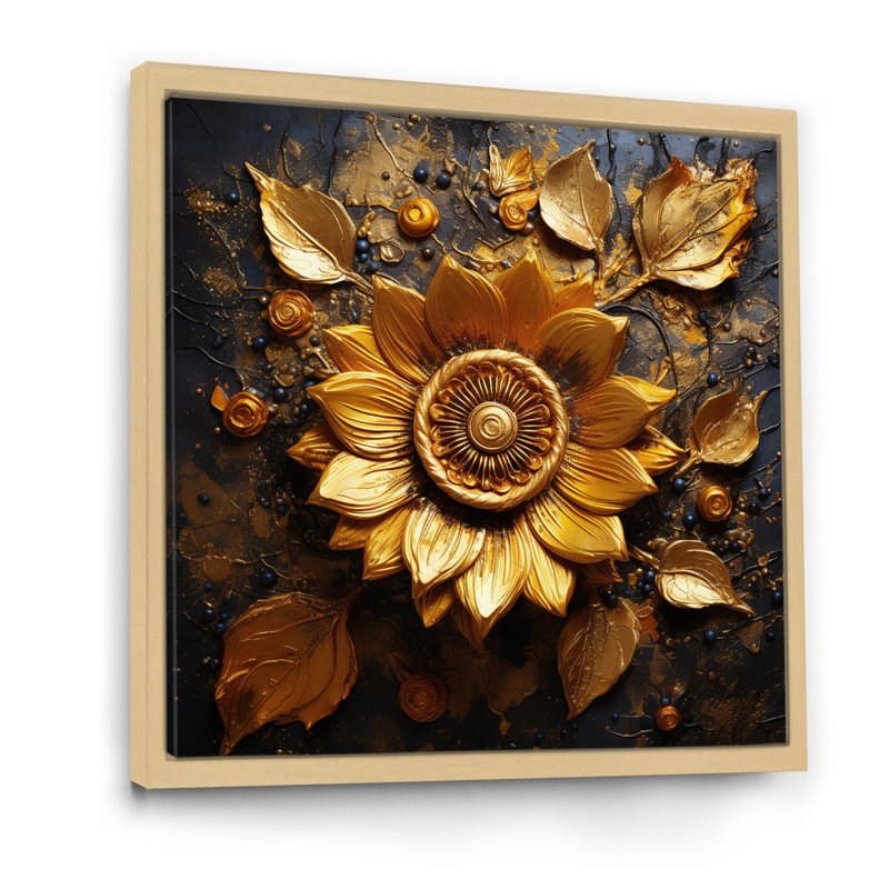 Abstrait doré tournesol glamour I - reproduction, H 16 po x l 16 po x P 1 po, Cadre naturel flottant