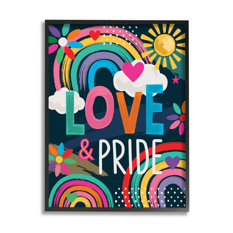 «Love & Pride LGBTQ Floral Rainbows» encadré sur bois par Lisa Perry White bouton, impression, H 30 po x l 24 po