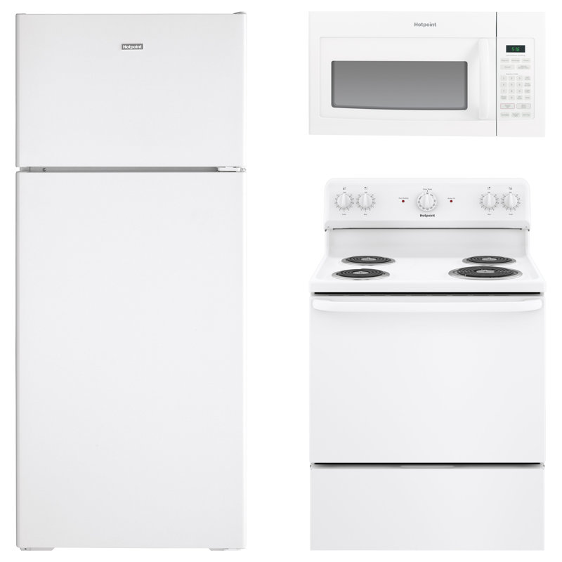 Hotpoint 3 Piece Kitchen Appliance Package with Top Freezer Refrigerator Electric Freestanding Over-the-Range