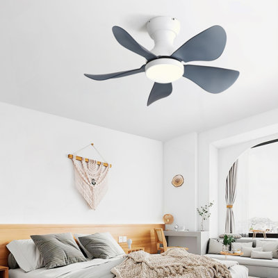 29 Lnch Small Ceiling Fan Flush Mount 5 Reversible ABS Blades With LED Dimmable Light