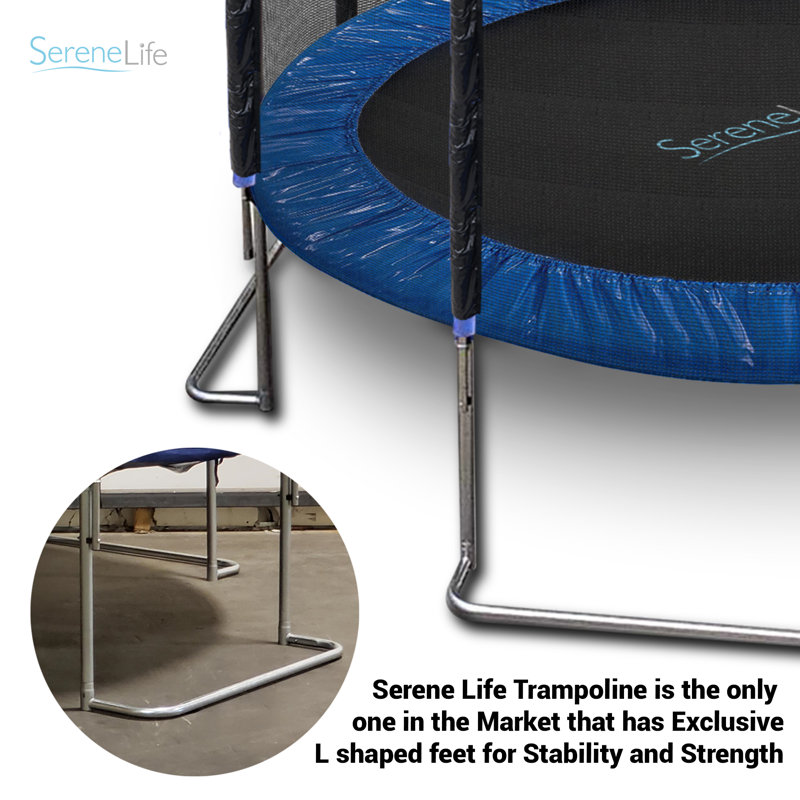 SereneLife 12ft Black and Blue Outdoor Trampoline with Safety Enclosure