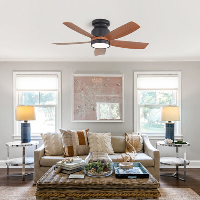 42 Inch Matte Black Ceiling Fan With LED Light And 6 Speed Remote Control Reversible DC Motor  For Bedroom Living Room