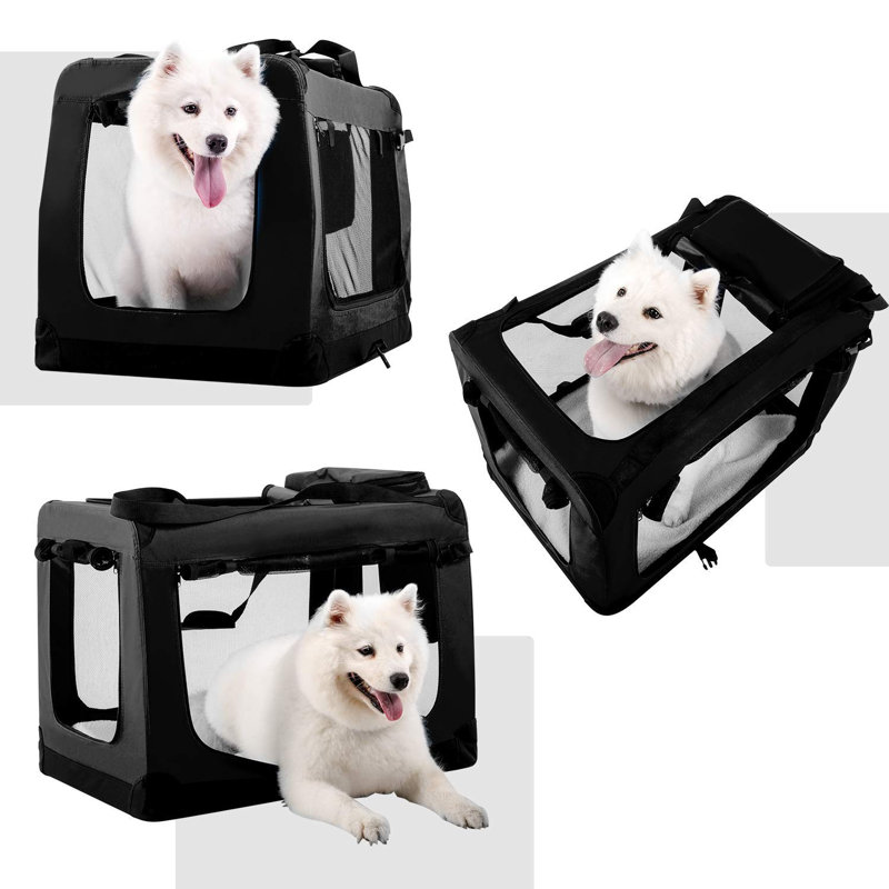 Collapsible Soft-Sided Crate with 3 Doors, XL, Black
