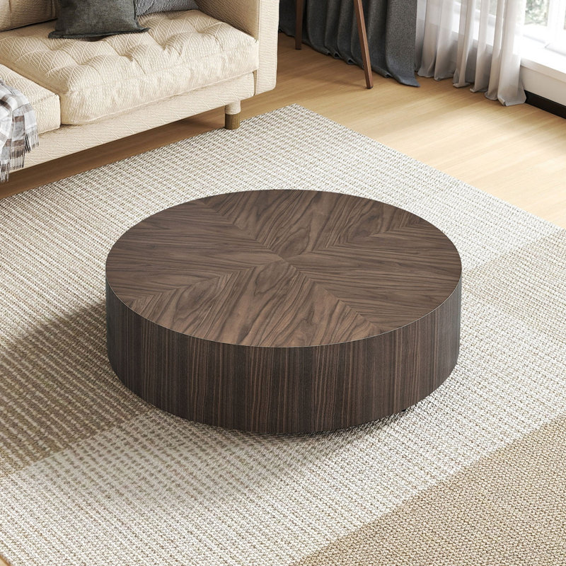 Table basse ronde moderne, table basse en bois pour le salon, Noyer