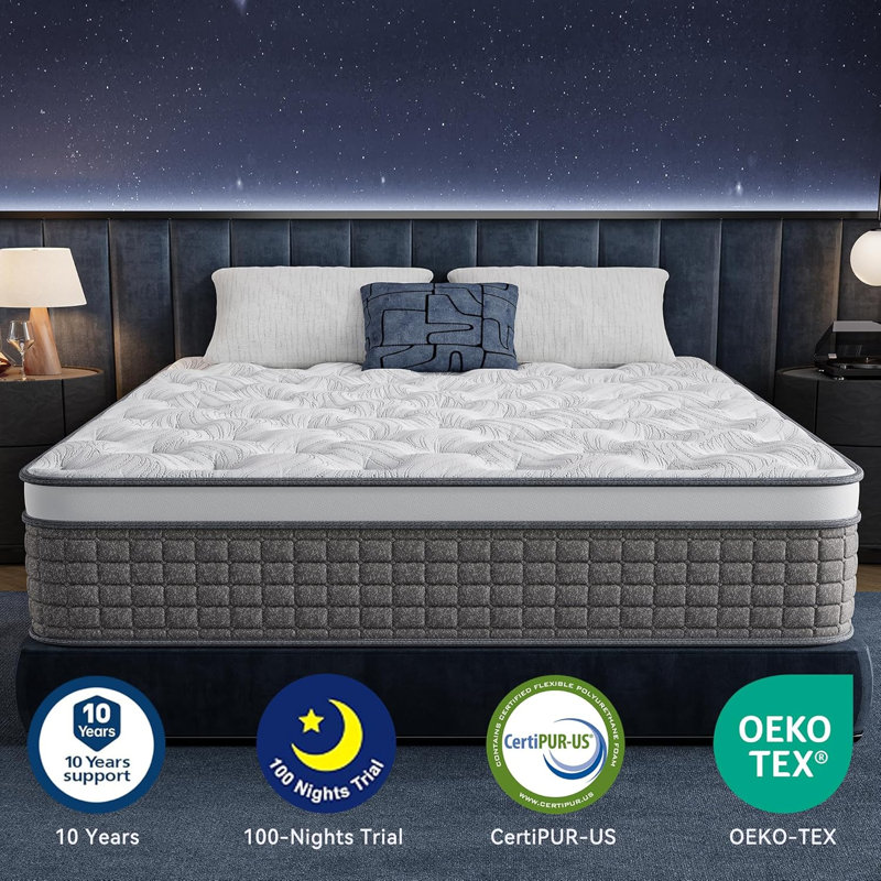 12" Medium Firm Mattress With Memory Foam, Single Pocket Coils For Superior Motion Isolation & Edge Support, Certipur-Us Certified