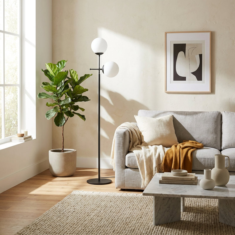 Dual Glass Globe Slender Floor Lamp