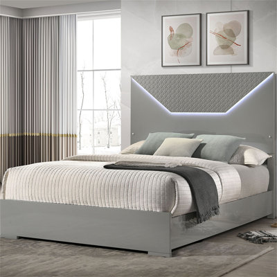 Pierce Grey High Glosspanel Bed LED Headboard