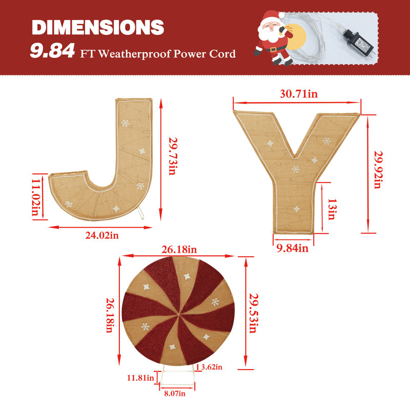 Décoration de Noël Joy en 3 pièces, décoration extérieure pour les fêtes avec « O » rotatif motorisé