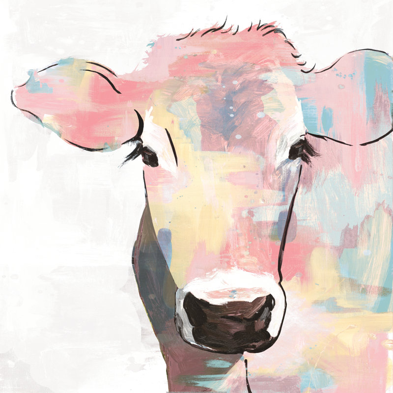 Vache abstraite - reproduction sur toile tendue, H 36 po x l 36 po