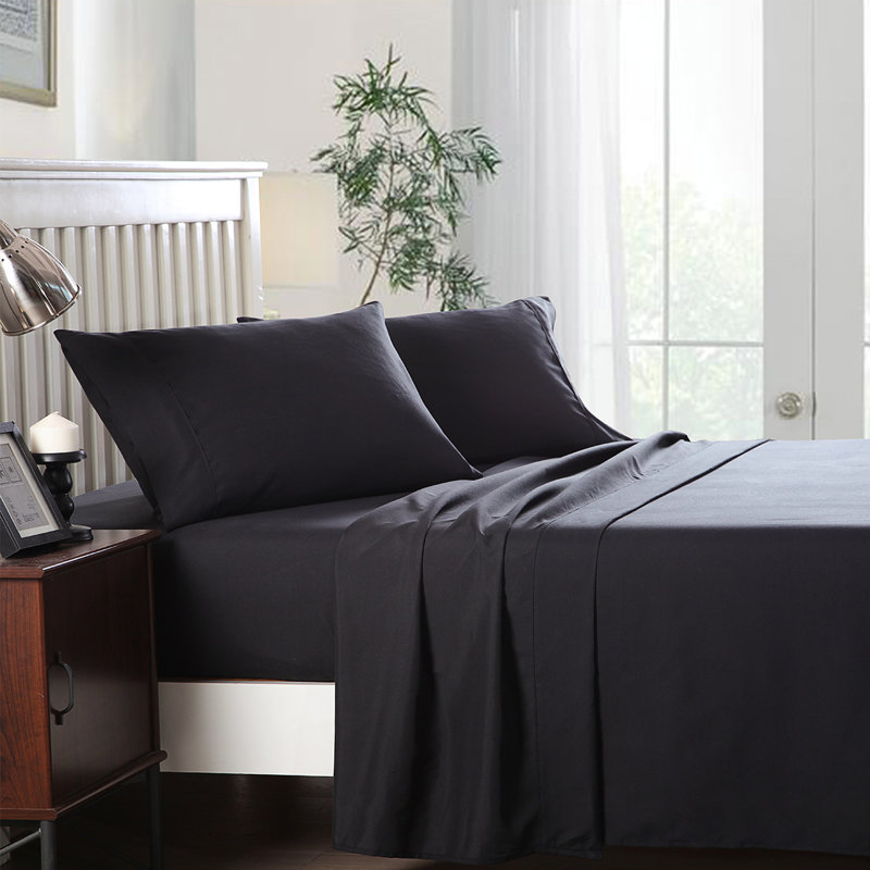 Microfiber Solid Colour Sheet Set, Full, Black
