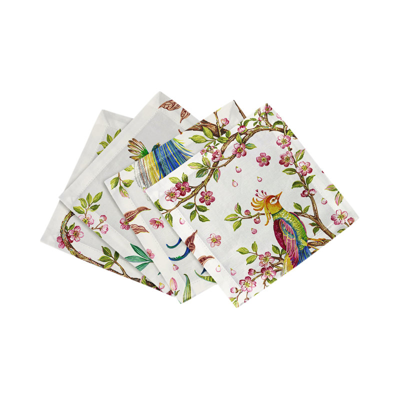 Resplendent Quesal Cotton Sateen Cocktail Napkins, White