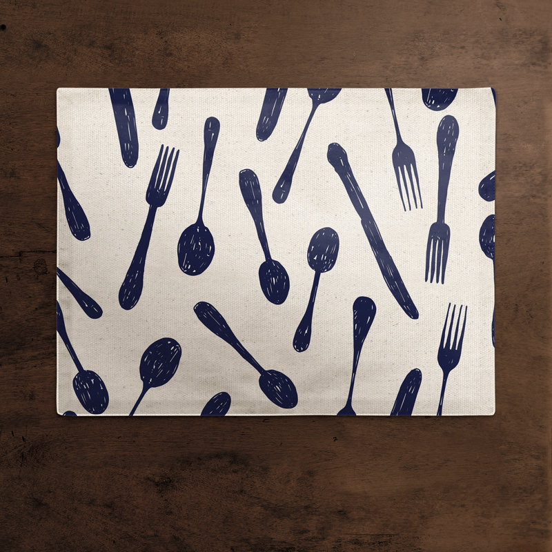 Napperon d'extérieur avec ustensiles de cuisine Sketchy, Bleu marine
