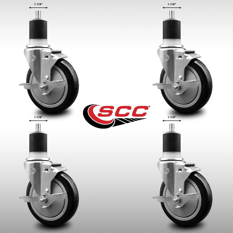 Ensemble de roulettes extensibles en polyuréthane pivotant de 5 po à 1-7 / 8 po SS SCC, Noir