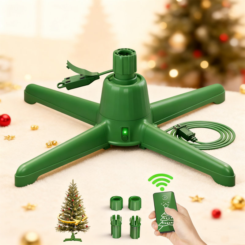(2025 Upgrade) Rotating Christmas Tree Stand With Remote, 360° Revolving Base For Up To 7.5Ft 90Lb Artificial Trees, 3 Outlets Anti-Winding Design