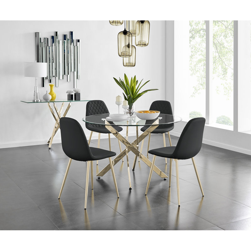 Ensemble de table de salle à manger 4 pièces Tierra Sleek, Noir, Or