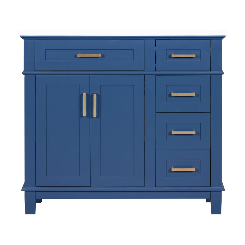 36'' Single Bathroom Vanity with Ceramic Top, Blue