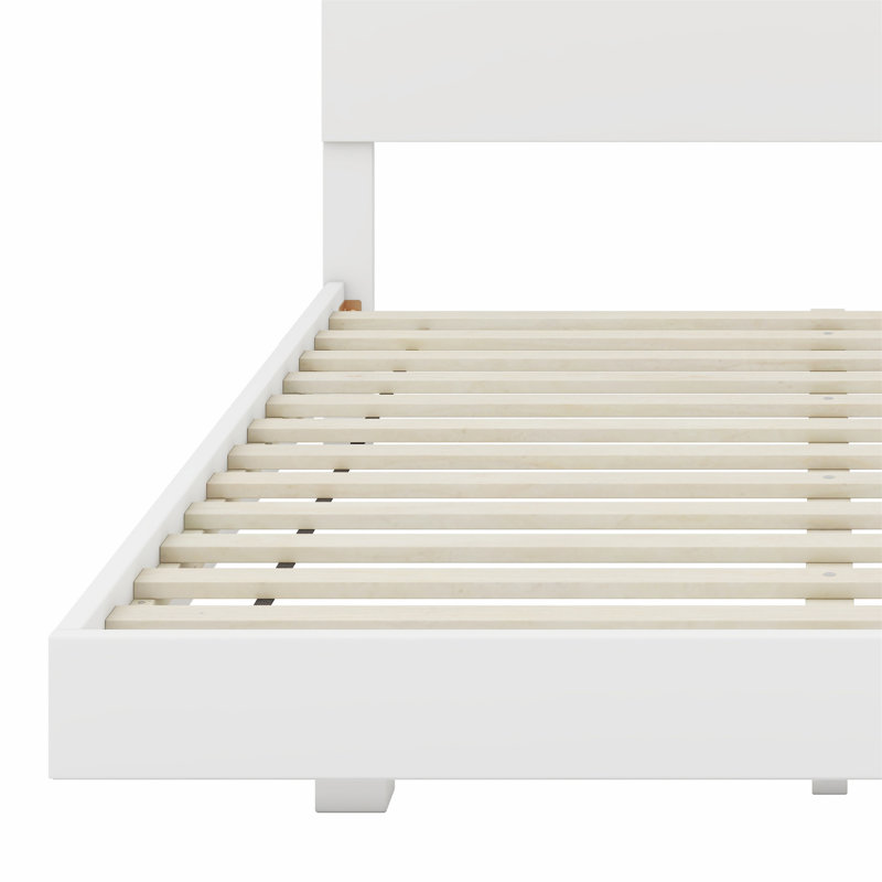 Modern High Gloss 3-Piece Bedroom Set Floating Bed Frame Platform Bed With LED Light & 2 Nightstands