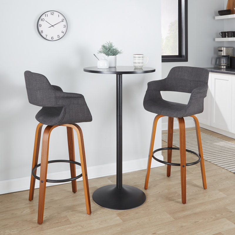 Archaimbaud Swivel Upholstered Counter Stool, Walnut Wood/Black, Charcoal