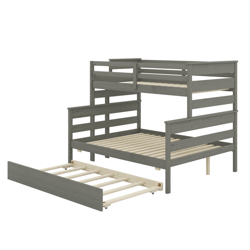 Lit simple superposé au dessus d'un lit double avec gigogne, Gris